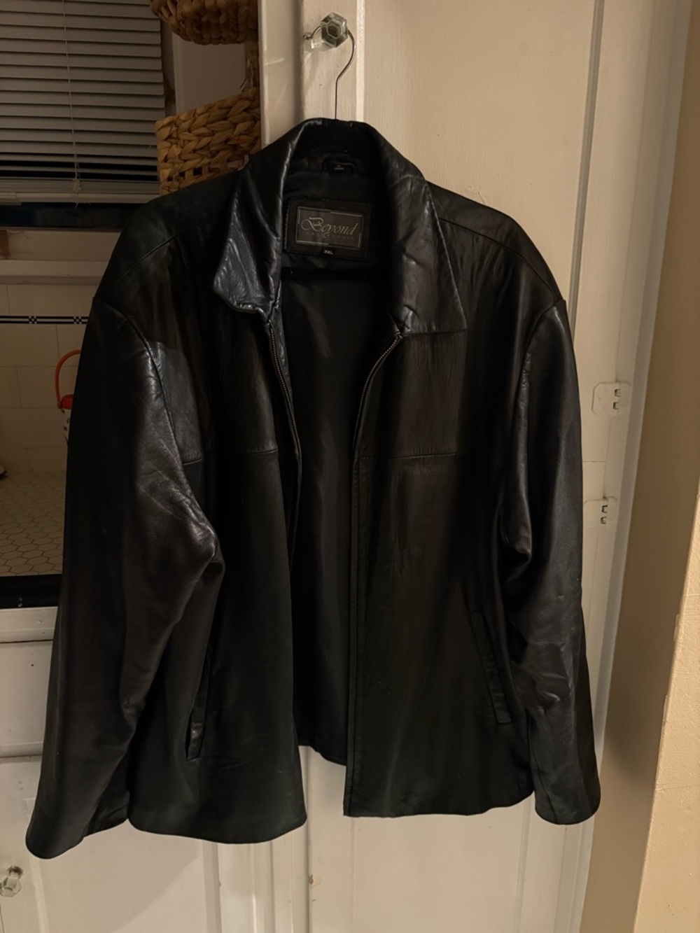 Vintage Black Leather Zip Up Jacket